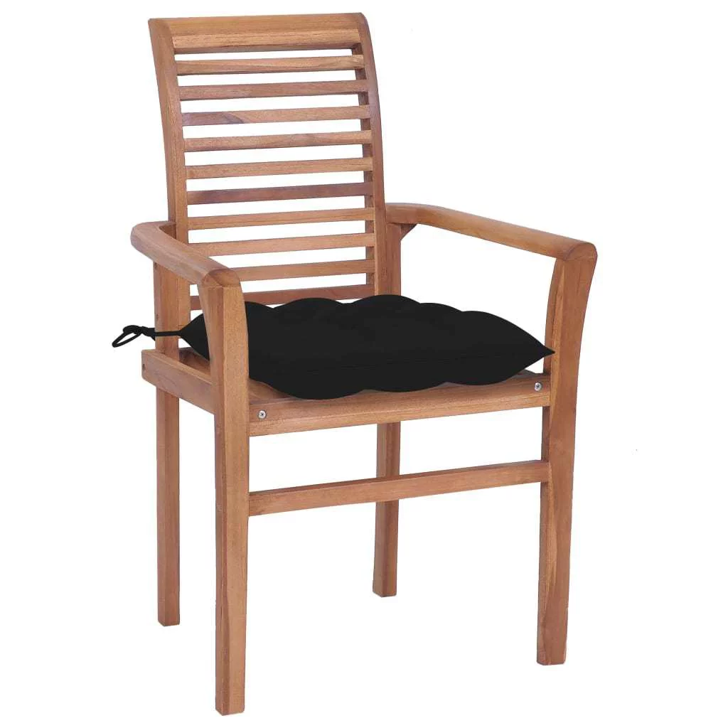 vidaXL Dining Chairs 2 pcs with Black Cushions Solid Teak Wood
