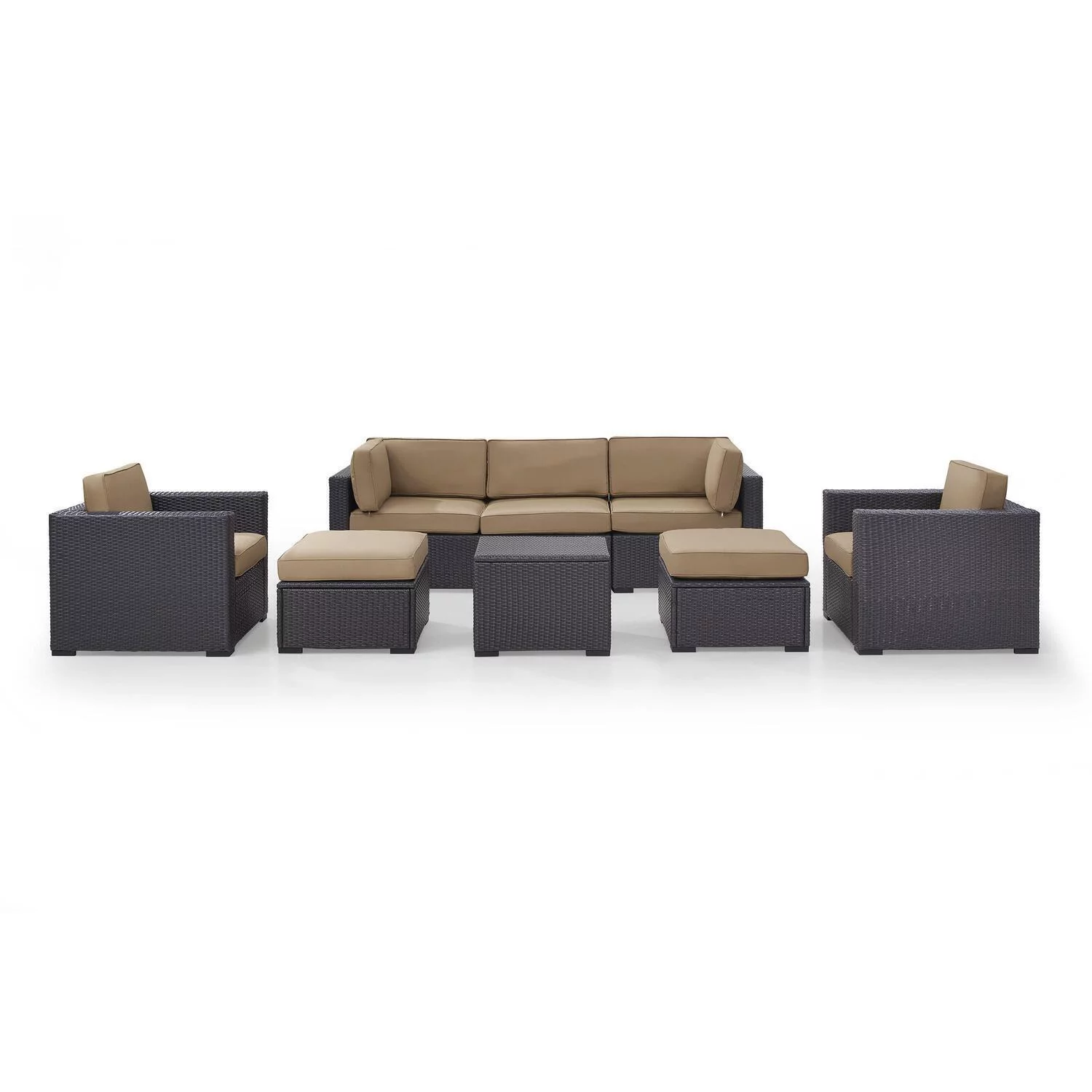 HomeStock Earthy Elegance 6Pc Outdoor Wicker Sectional Set W/Fire Pit White/Brown - Ashland Firepit, 2 Loveseats, Armless Chair, & 2 Ottomans