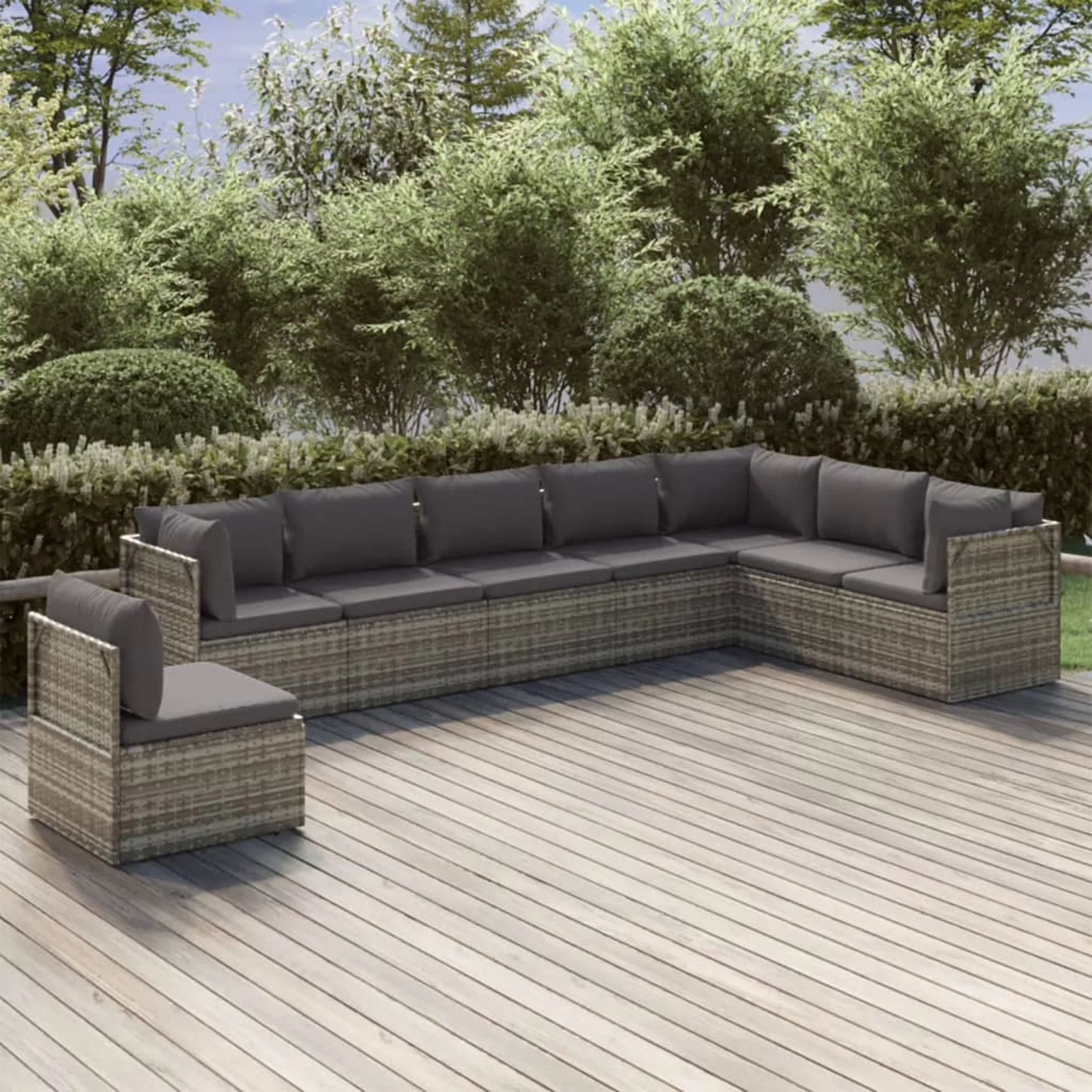 moobody 8 Piece Patio Set with Cushions Gray Poly Rattan