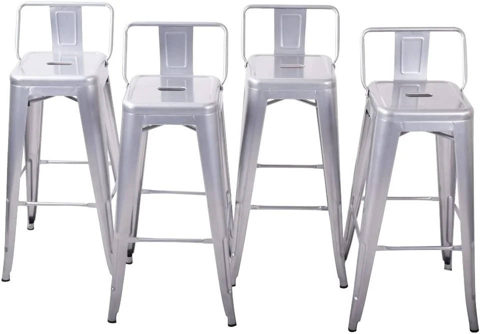 ZWNLKQG 24 Inch Modern Stackable Metal  Stools with Wood Seat  Indoor Outdoor Restaurant Patio Kitchen Dining  Antique Farmhouse Vintage Industrial Steel Metal [Set of 4] - Wyatt ()