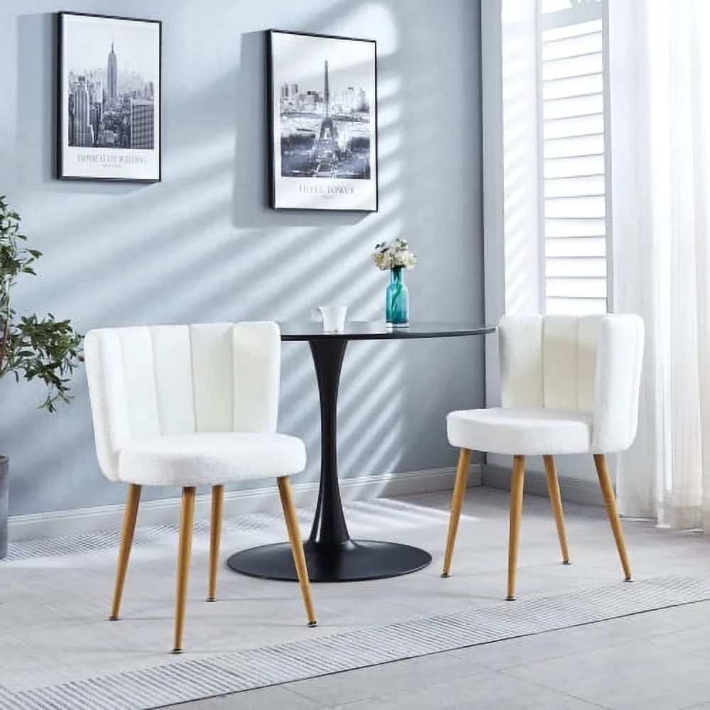 GUIOIHDC Modern WHITE dining chair( ) with iron tube wood color legs  shorthair cushions and comfortable backrest  suitable for dining room  living room  cafe  simple structure.