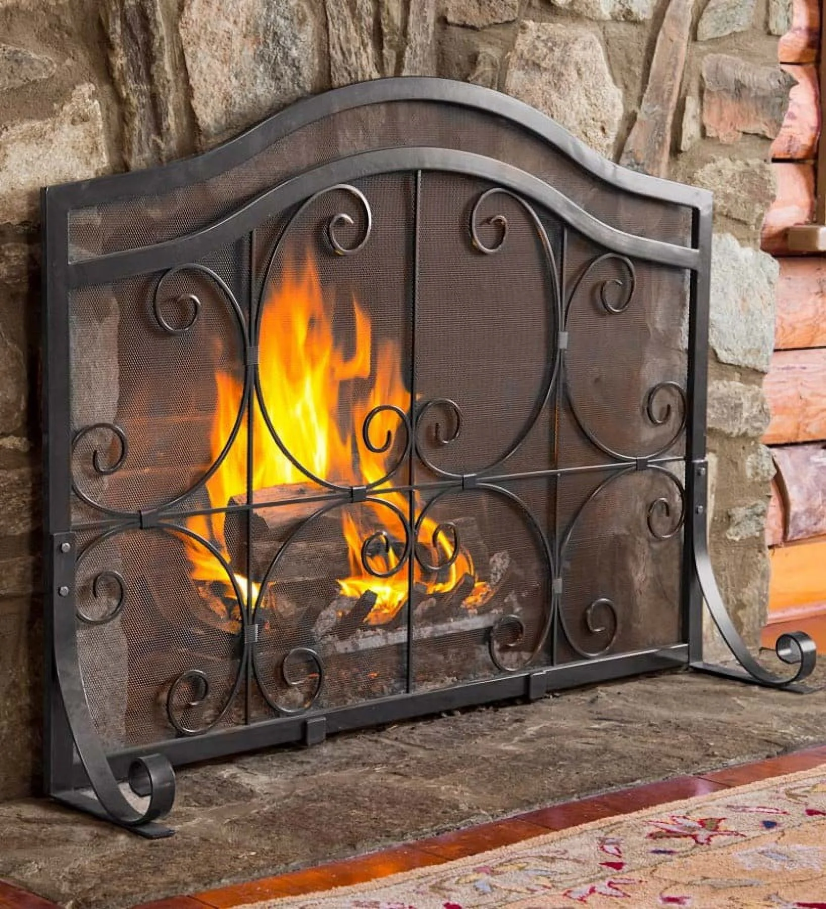 Plow & Hearth Large Crest Flat Guard Fireplace Screen
