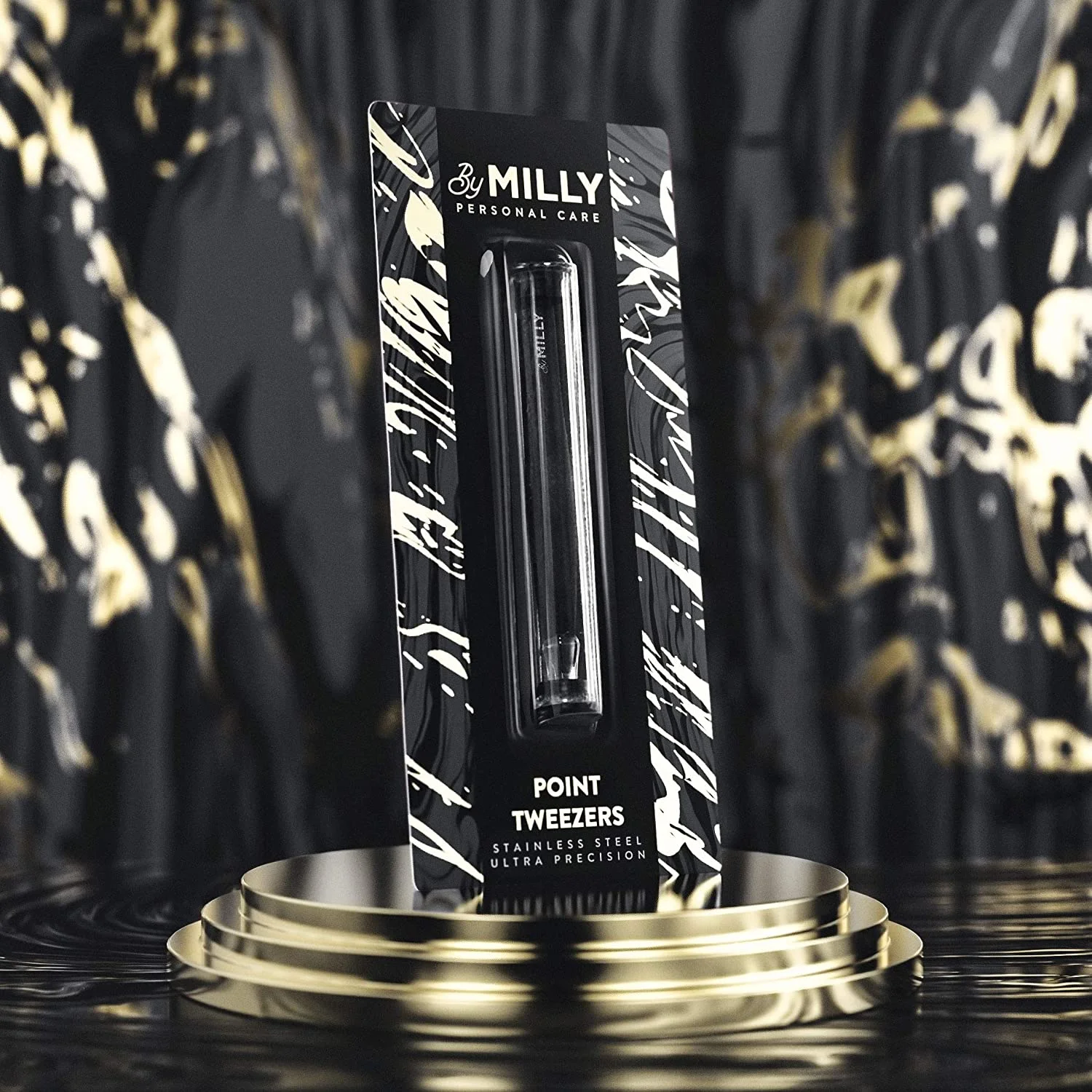 By MILLY Pointed Tweezers - Hammer Forged 100% German Steel, Point-Tip Precision Tweezers for Ingrown Hair, Eyebrows, Facial Hair, Splinters, Glass Removal - Perfectly Aligned, Hand-Filed - Black