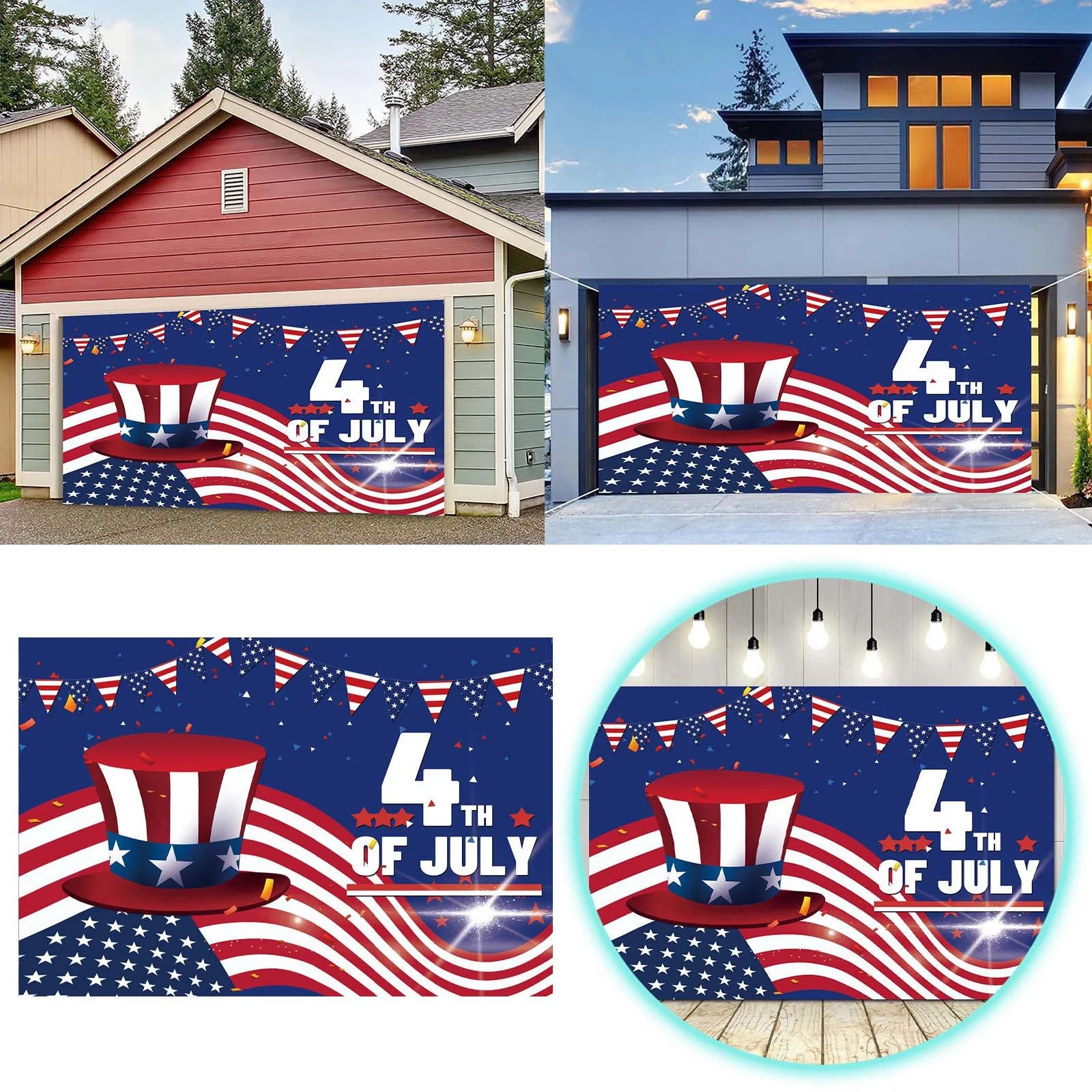 iju7gthy Folding Chair with Umbrella and Foot Rest 4th of July Indoor Independence Day Garage Doorration Garage Door Banner Mural Cover 7 X 16 Feet Large Party D