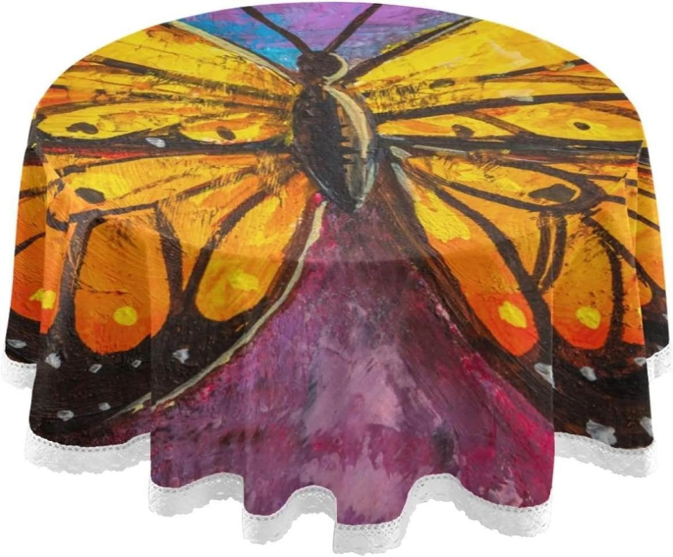 Dreamtimes Monarch Butterfly Tablecloth Durable 60 Inch Round Table Cloth Waterproof Stain Proof Camping Tablecloths for Outdoor Picnic Family Dinner Restaurant Decoration
