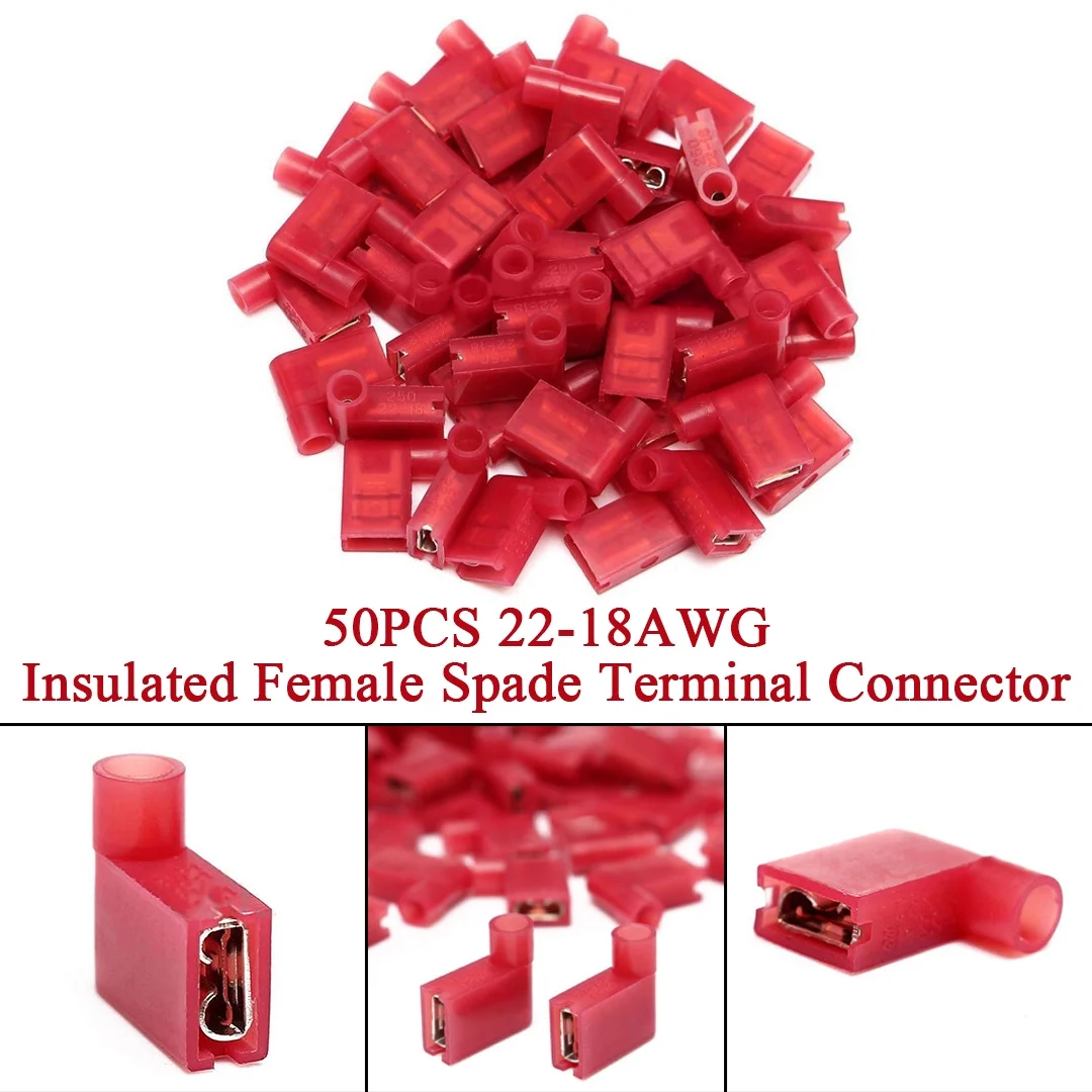 ALLTIMES 50PCS 22-18AWG Insulated Female Spade Terminal Connector, 1/4