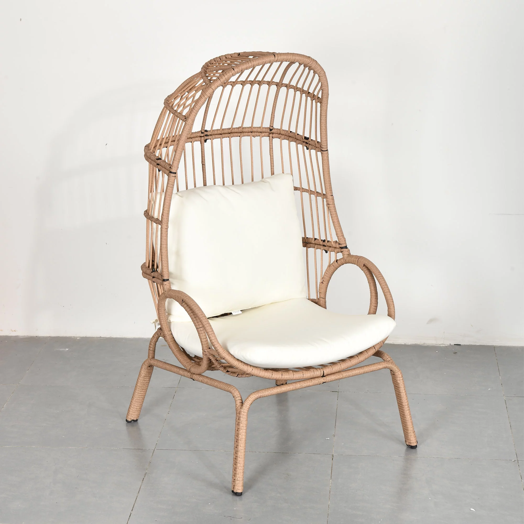 DWVO Wicker Egg Chair Oversized Indoor Outdoor Patio Lounger w/ Steel Frame, 440lb Capacity -Beige