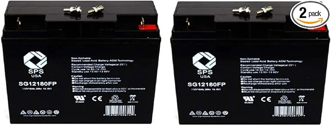 SPS Brand 12V 18Ah Replacement Battery (SG12180FP) for Briggs & Stratton 193463GS 12V 18Ah Generator Battery (2 Pack)