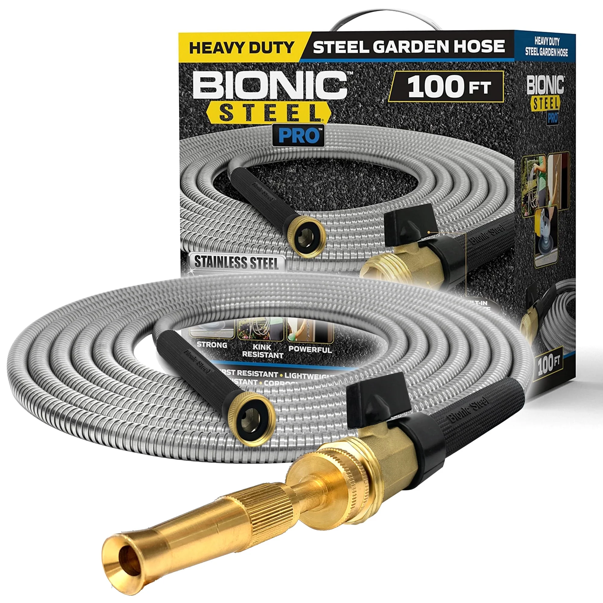Bionic Steel Pro Garden Hose - 304 Stainless Steel Metal Water Hose, Heavy Duty Lightweight, 75ft