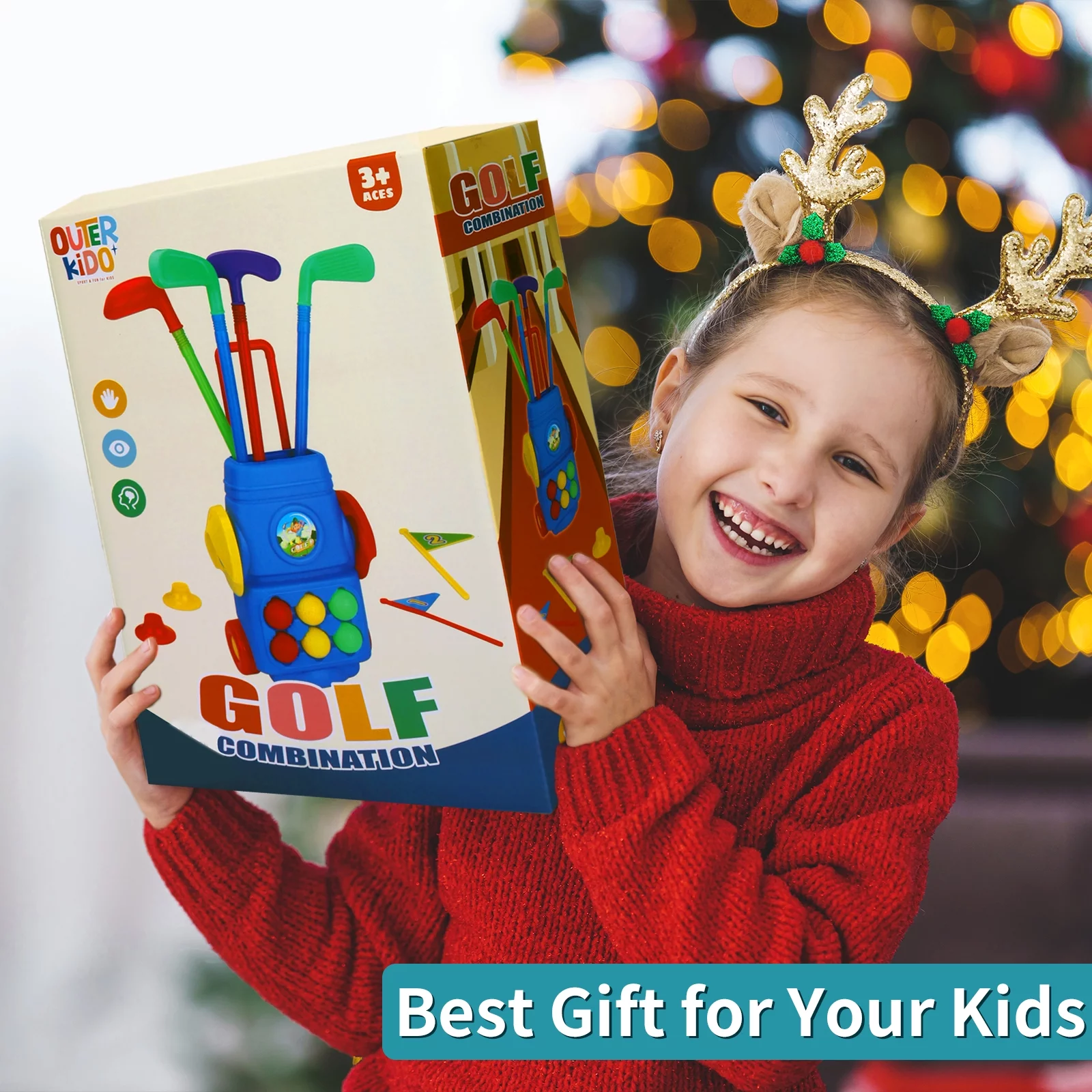 SUPER JOY Toddler Golf Toy Set - Kids Golf Suitcase Game Play Set & Sports Toys with 6 Balls, 4 Golf Sticks, 2 Practice Holes - Indoor and Outdoor Toys for 3 4 5 6 Year Old Boys Girls