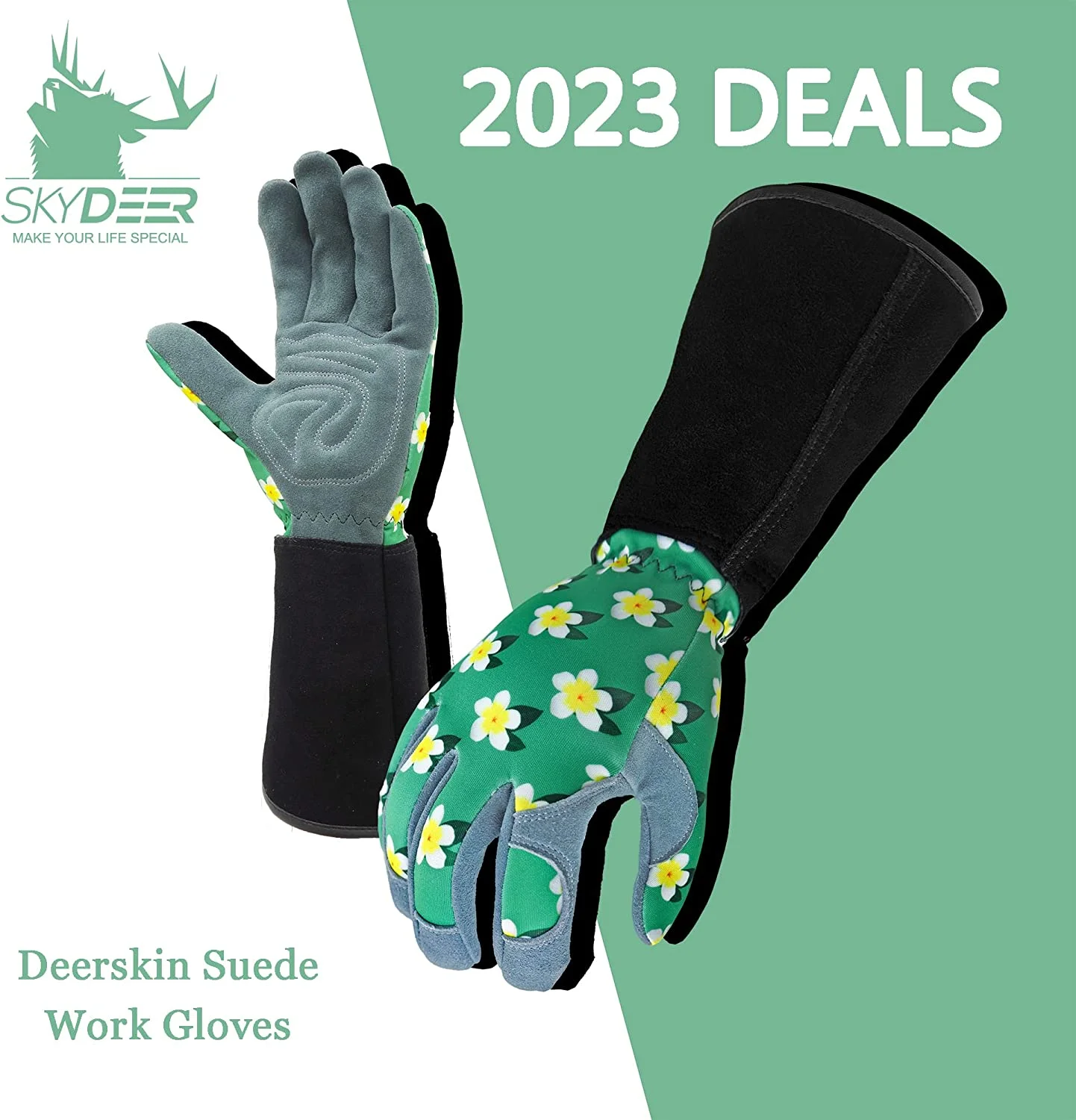 Women's Thorn Proof Deerskin Suede Leather Gardening Gloves (SD6611LL)