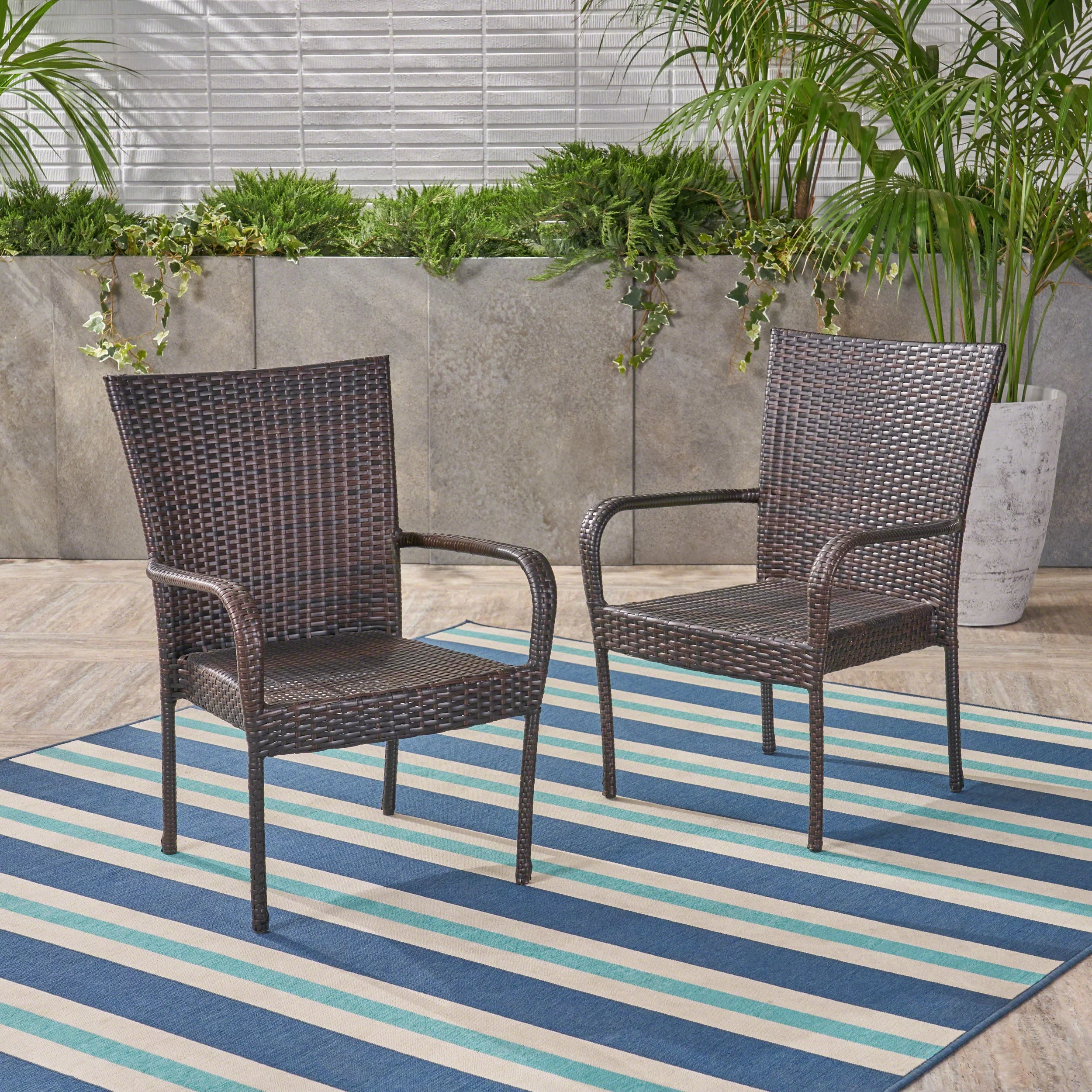 LANTRO JS Benhill Outdoor Contemporary Wicker Stacking Chairs (Set of 2) by Christopher Knight Home