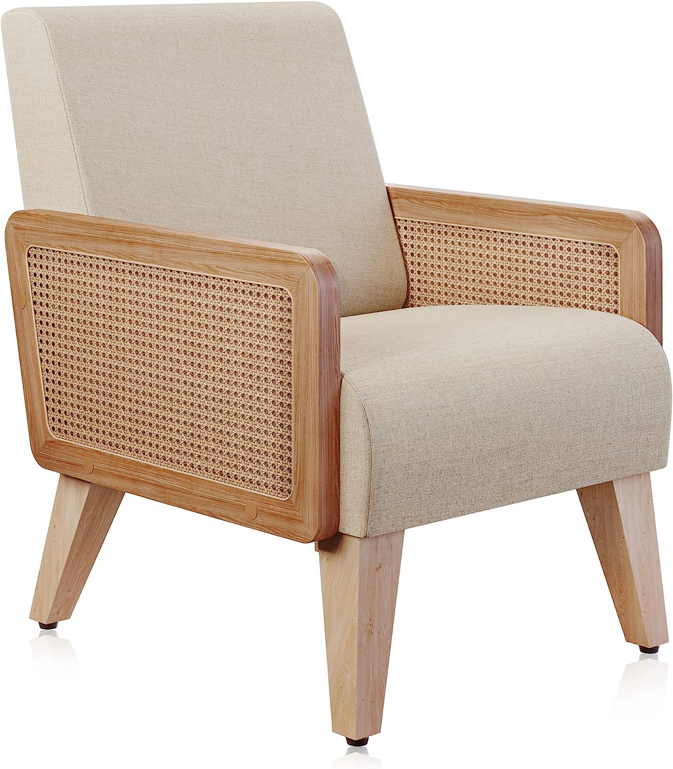 Black Modern Counter Height Bar Stools Set of 3 with Natural Rattan Cane and Solid Wood Backs, 29 Inch Upholstery with Metal Chrome Legs Mid Century Bar Chairs