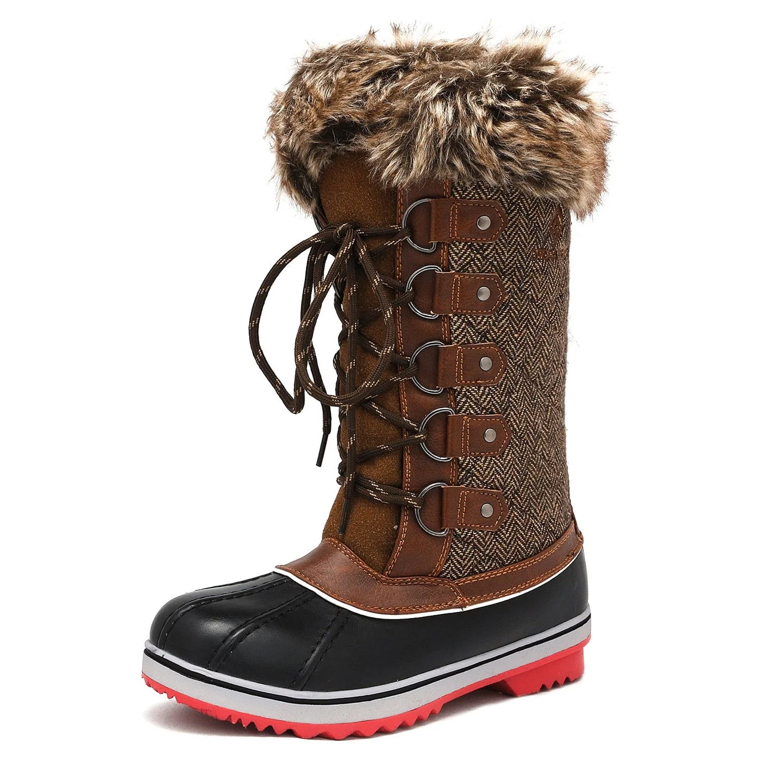 DREAM PAIRS Women's Winter Warm Snow Boots Waterproof Mid-Calf Outdoor Casual Snow Boots RIVER_1 BROWN Size 10