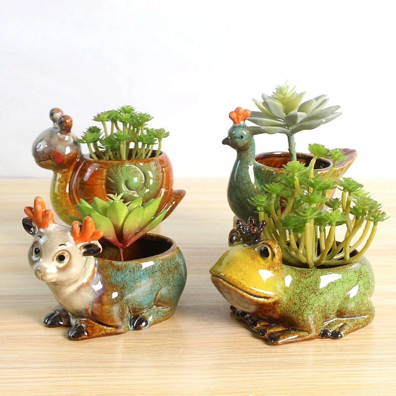 Ceramic Succulent Planter with Kiln-fired Glaze - Animal-themed Succulent Plant Pot