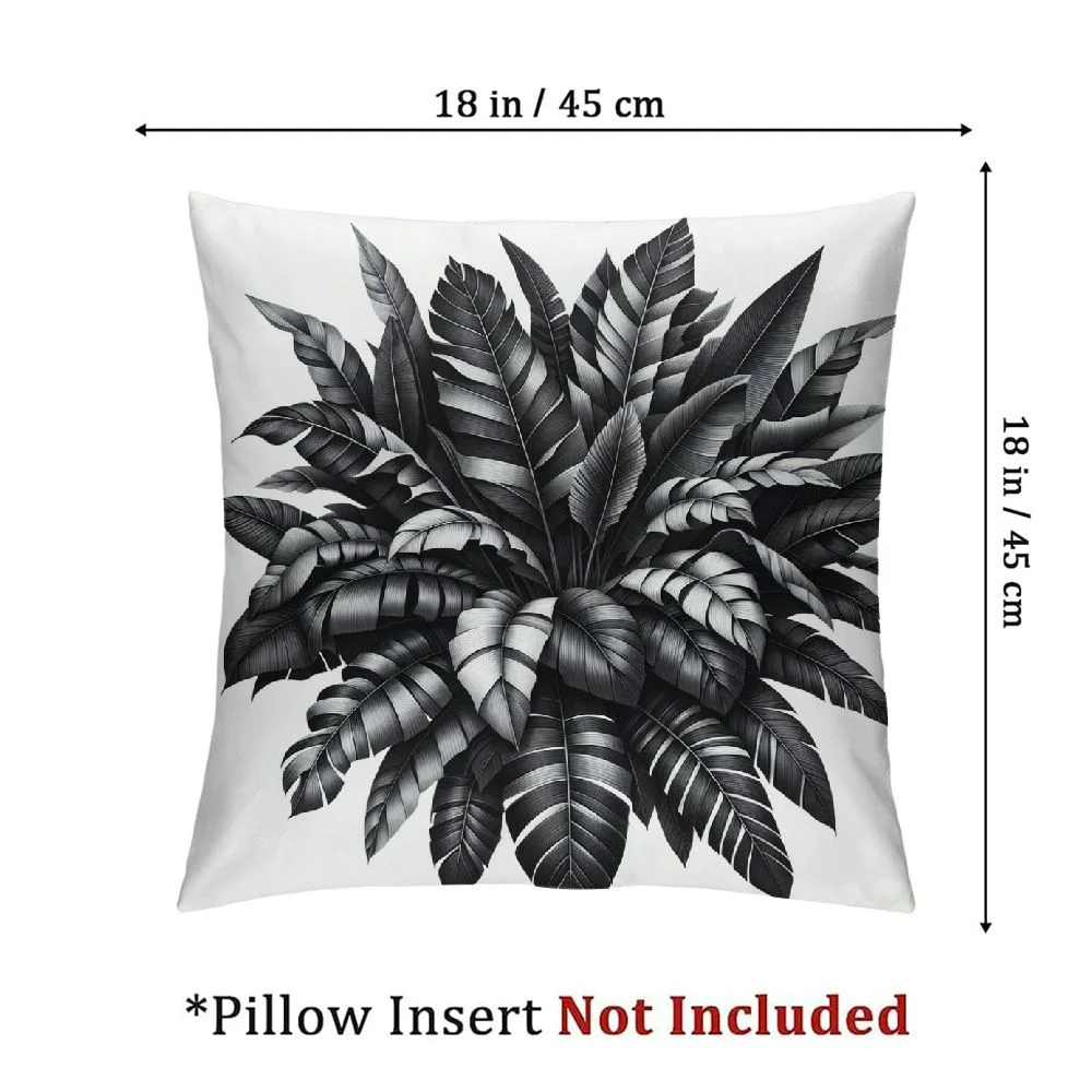 TIAOTIAOHOU Black White Tropical Plants Monstera Leaf Areca Palm Banana Leaves High-Quality Plush Pillowcase Set of 2 White