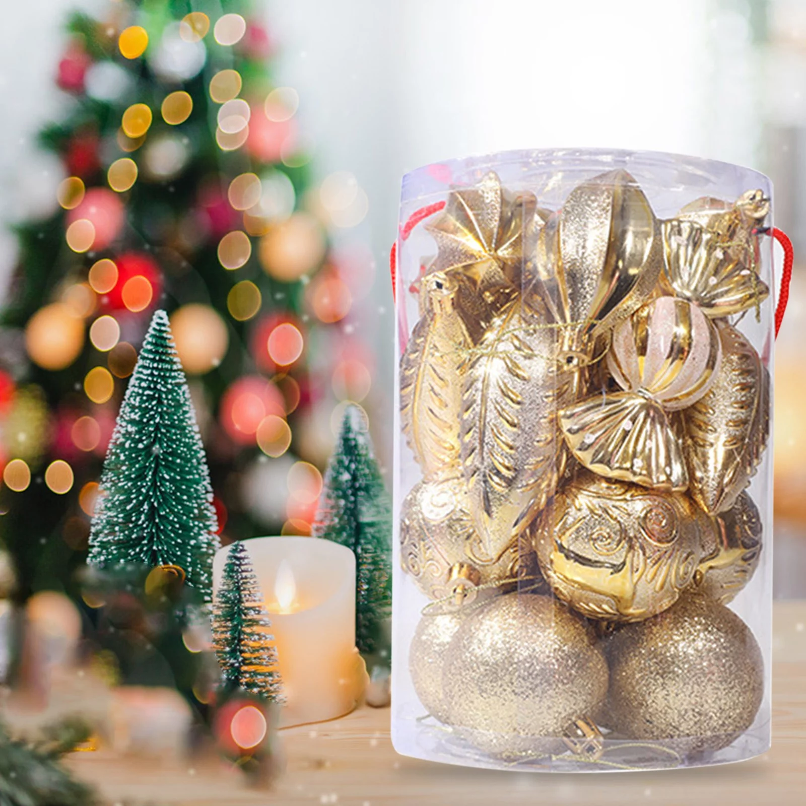 SUSHANG 21Pcs Christmas Tree Ornaments Set Golden Shatterproof Christmas Balls Decorations Xmas Decorative Hanging Ornaments