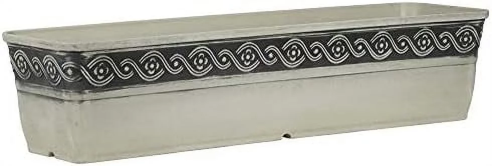corinthian resin flower rectangle planter, concrete grey, 18
