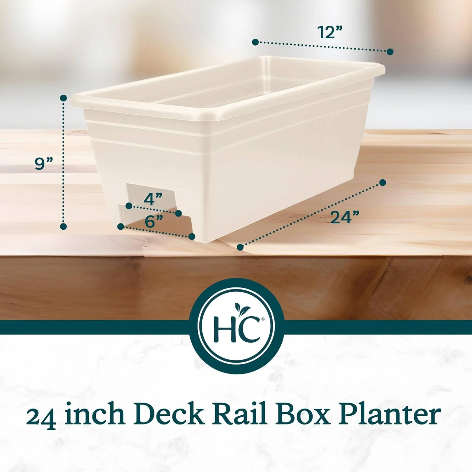 HC Companies 24 inches Deck Rail Box Planter with Easy Drainage Holes, Mounted Garden Flower Planter Boxes, White, Plastic, 4 Pack