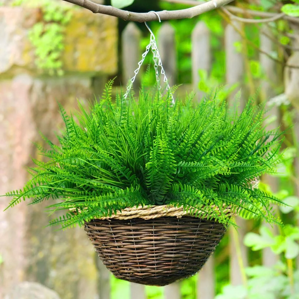 Artificial Bushes Shrubs Plants for Outdoor UV Resistant Faux Wheat Grass and Fern Plastic Greenery Plants for Balcony Planters Garden Patio Porch Window Box Home Décor