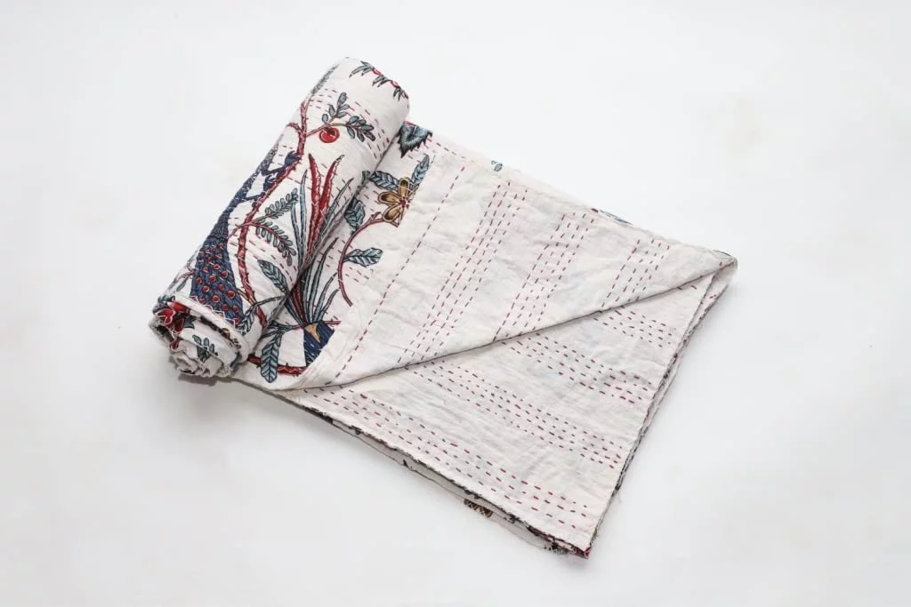 Indian Hand Block Pink Floral Print Quilt Cotton Kantha Quilts Handmade Quilt Kantha Throw Kantha Blanket Bedspread Throw Quilt King Size Quilt