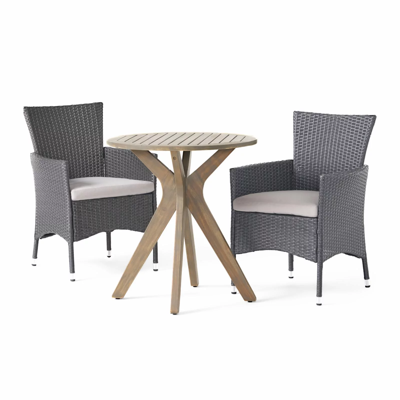 Riana Outdoor 3 Piece Acacia Wood and Wicker Bistro Set