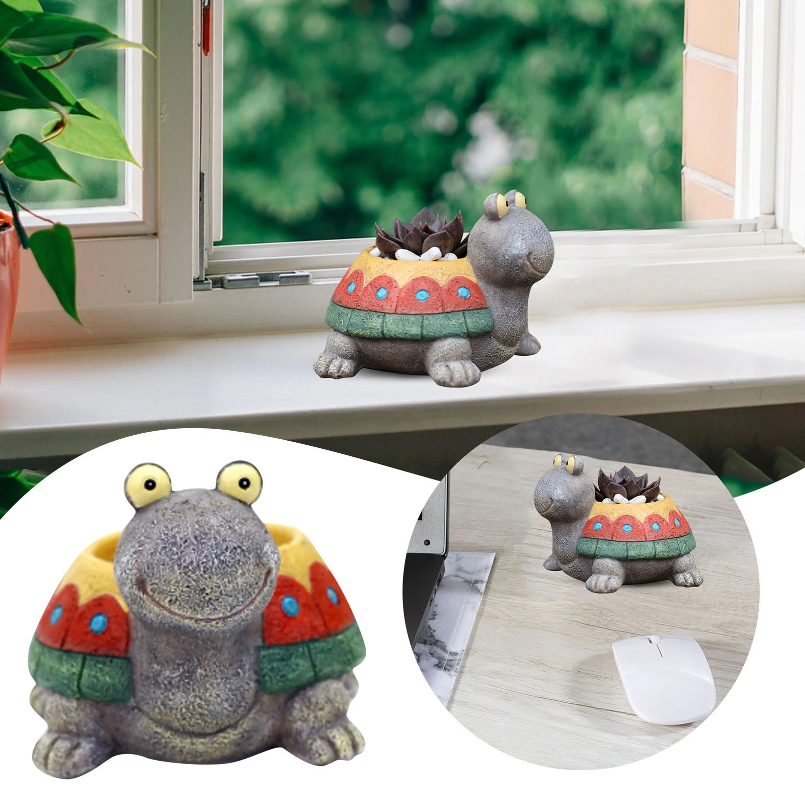 Cute Turtle Flowerpot Animal Resin Succulent Planter Desk Mini Ornament Tall Flower Stand Indoor