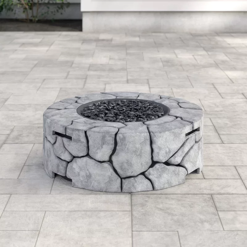Living Source International Modern Concrete Propane Fire Pit in Concrete Gray