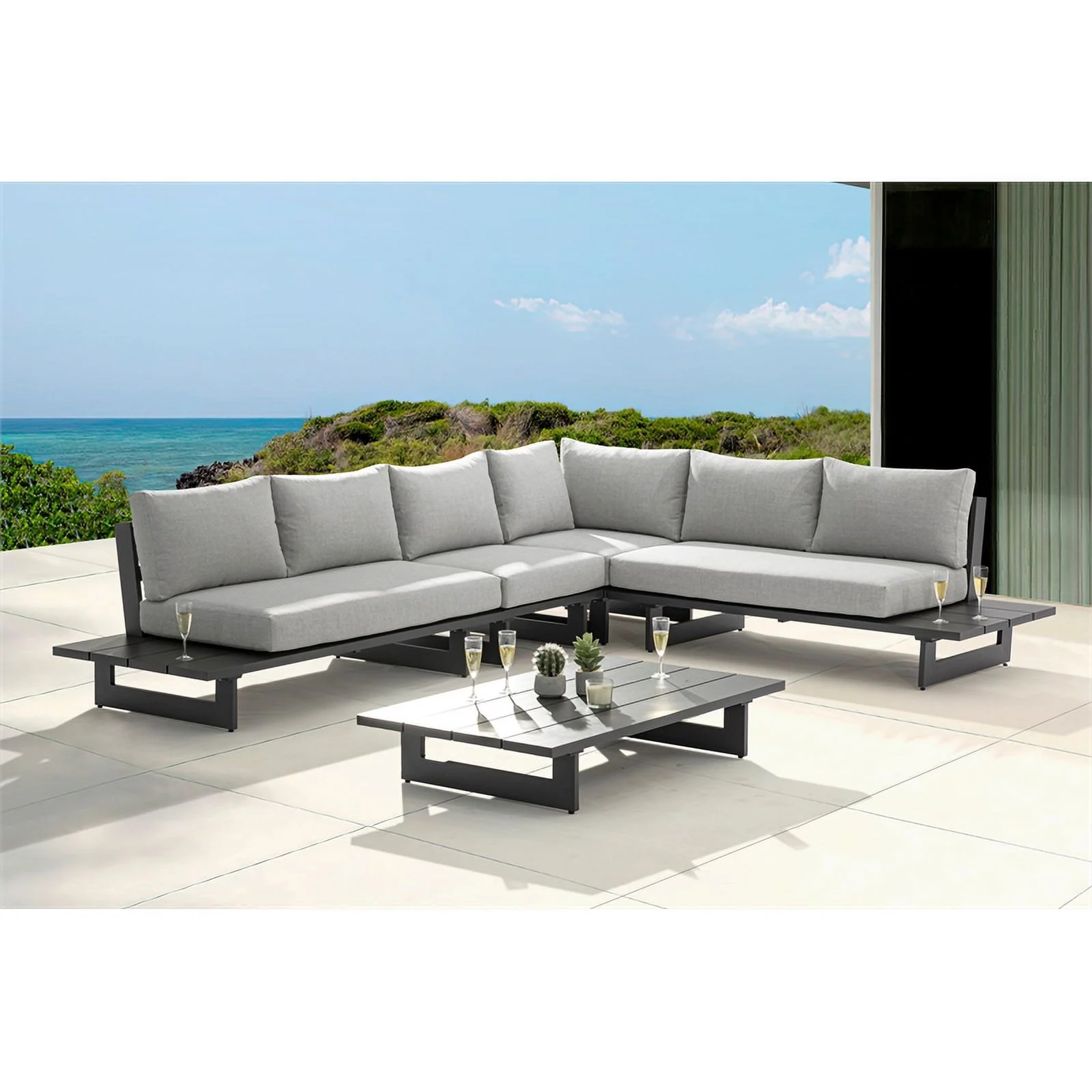 Meridian Furniture Maldives Grey Water Resisting Outdoor Modular Sectional