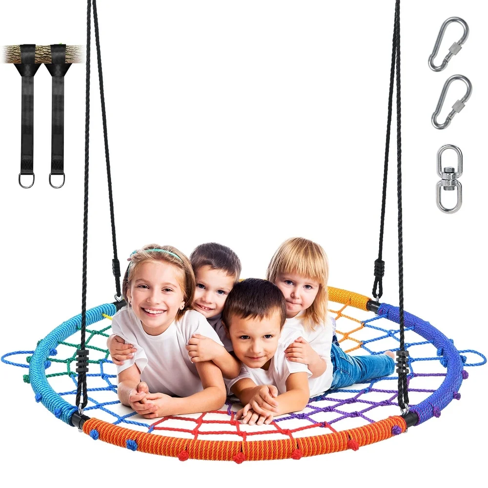 Trekassy 750lbs Spider Web Saucer Tree Swing 45 inch for Kids Adults with Swivel, 2pcs Tree Hanging Straps