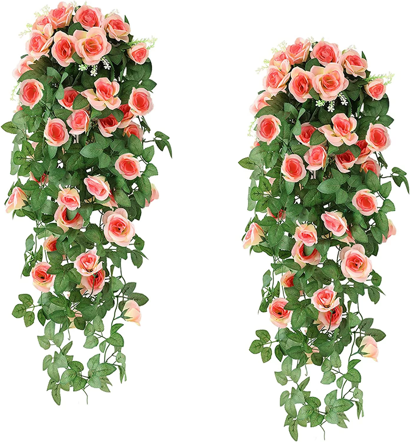 Zukuco Artificial Hanging Flower Fake Rose Flower Vine Hanging Plants Faux Flowers for Porch Eave Wall Home Room Garden Office Wedding Decoration, No Basket