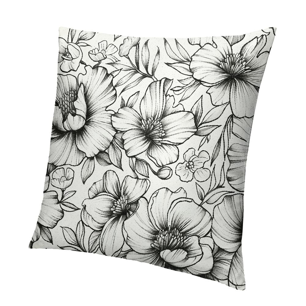 Ollo0ord  Pillow Covers Black line Flower Decorative White Throw Pillows Pillowcase Decor for Outdoor Couch Chair Home Couch White