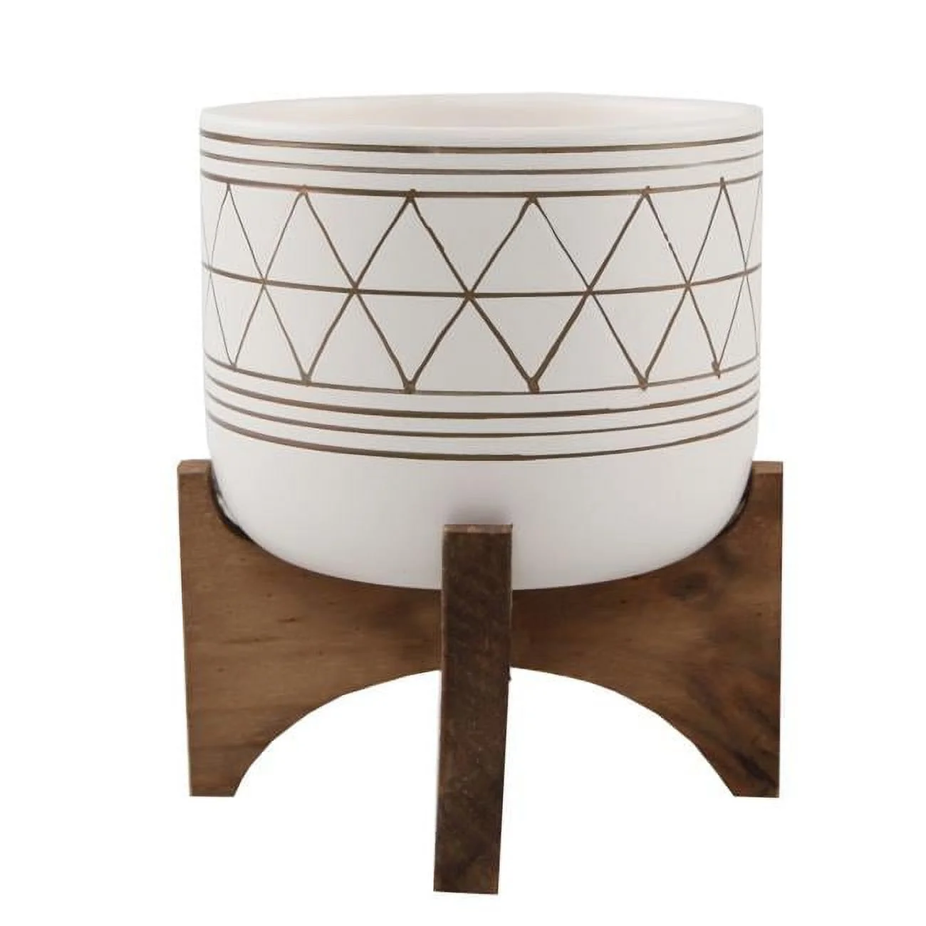 Flora Bunda Inc 5-in. White/Goldtone Geometric Ceramic/Wood Planter Gold