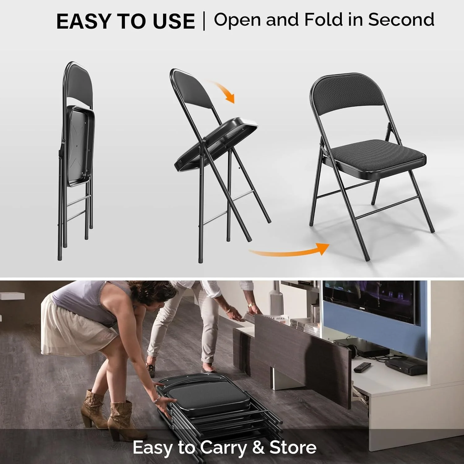 CGFHYP with Padded Seats  Metal Frame with Fabric Seat & Back  Capacity 350 lbs  Black  Set of 4