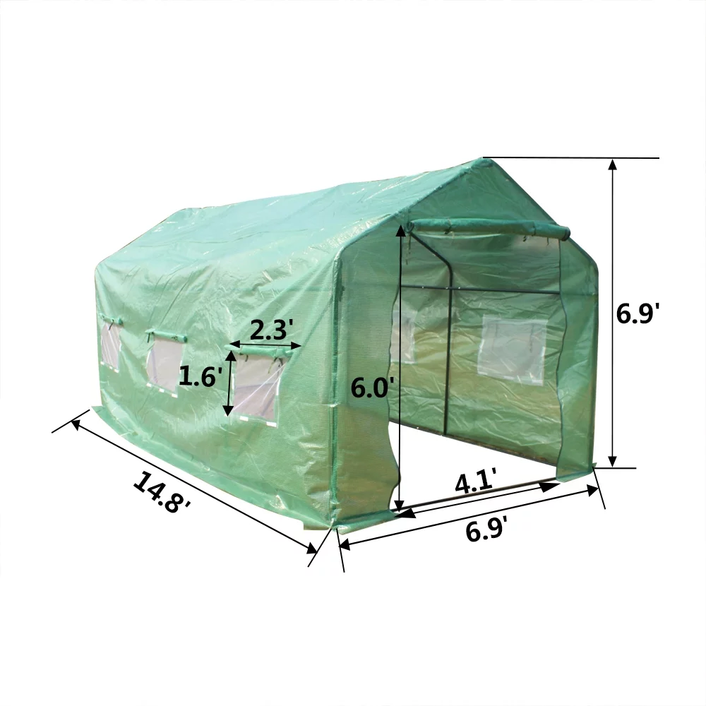 15 x 7 ft Greenhouse, Outdoor Plant Gardening Spiked Greenhouse Tent