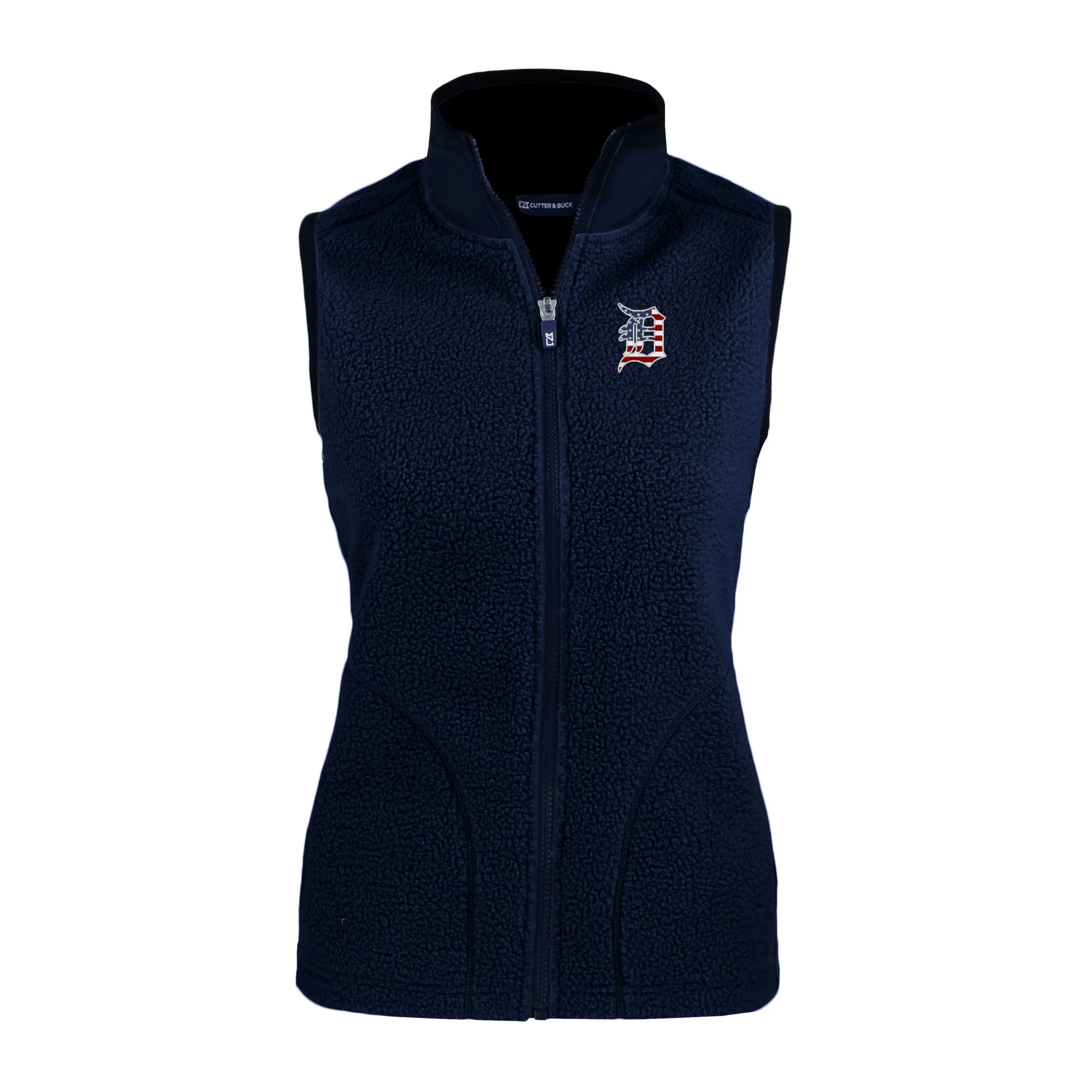 Women's Cutter & Buck  Navy Detroit Tigers Cascade Eco Sherpa Fleece Full-Zip Vest