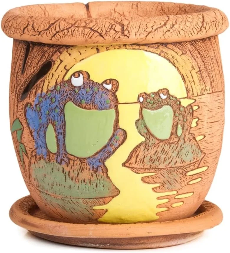 Flower Pot Planter Sunset Frogs 5.9
