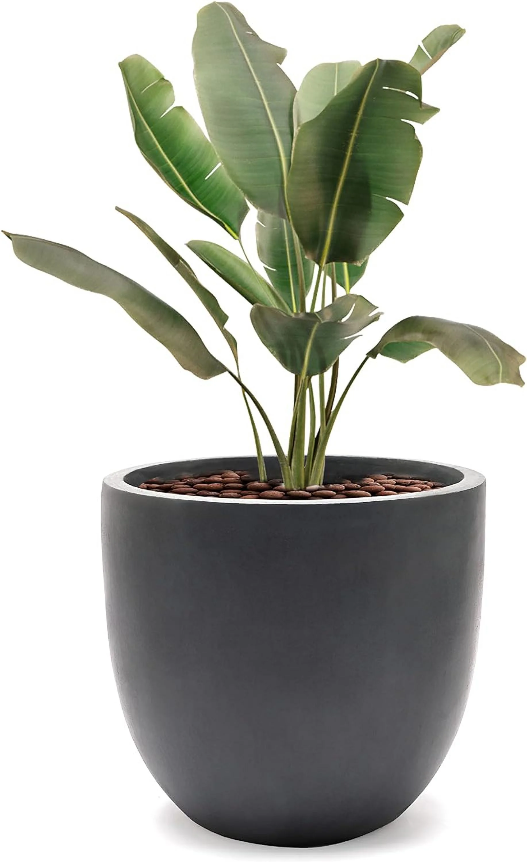 Round Gray Stone Planter, Flower Pots for Front Porch, Indoor Outdoor Use in Patio Living Room Garden Courtyard