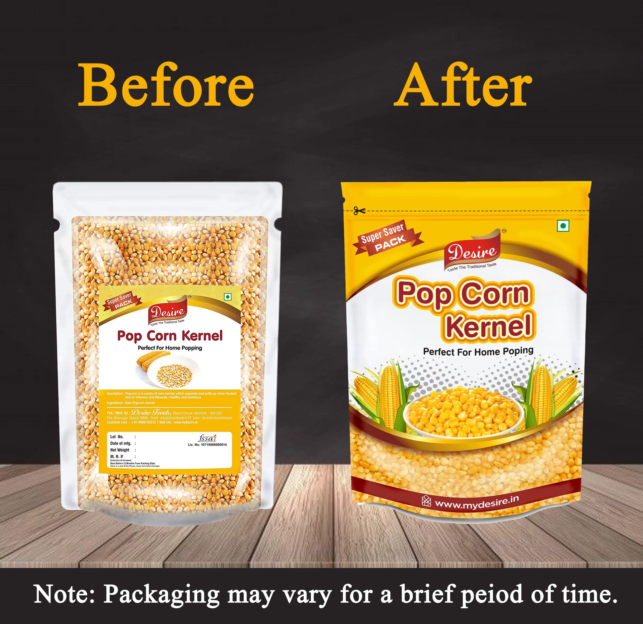 Desire Popcorn Kernel Seeds 2 Kg | Big Size Gourmet Pop Corn Kernels Imported | High Expansion, A Grade Makkai Popcorn