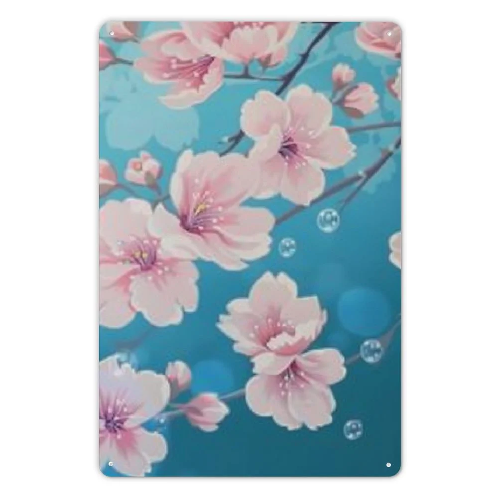 WERPE Iron Art Wall Decor 8x12in Cherry Blossoms Pink Flowers Plum Branch Cherry Blossom Flower 8x12in