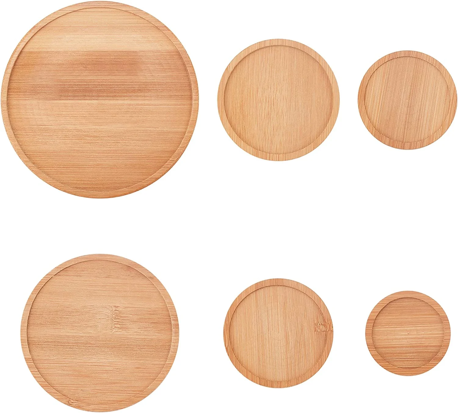 Bamboo Plant Saucer 6 Different Sizes Round Plant Plant Pot Tray Plant Pot Saucers Durable Bamboo Plant Tray for Indoors or Outdoors 2.1