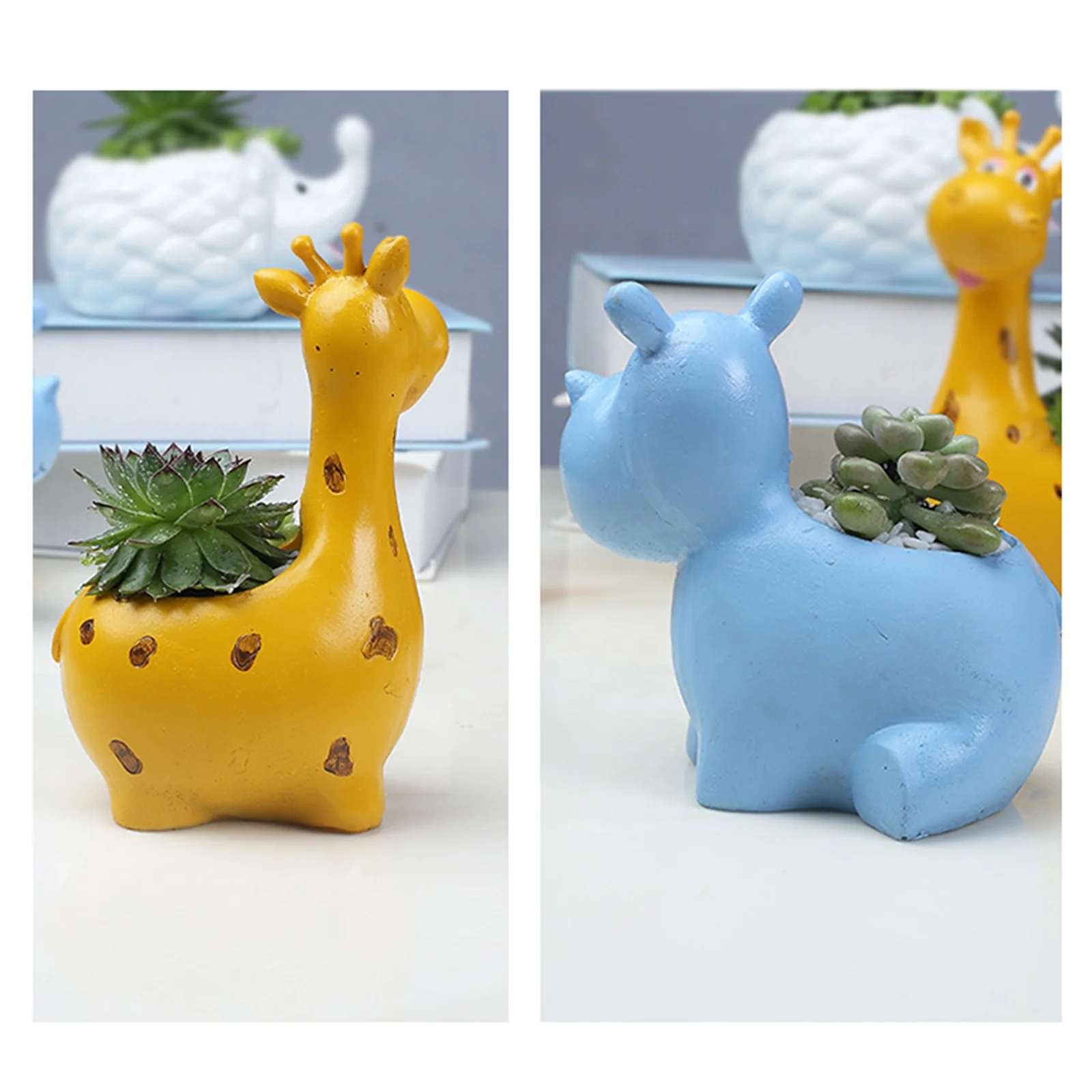 Cute Cartoon Animal Giraffe Hippo Resin Flower Pot Garden Creative Tabletop Potted Small Flower Pot Home Garden Decroation