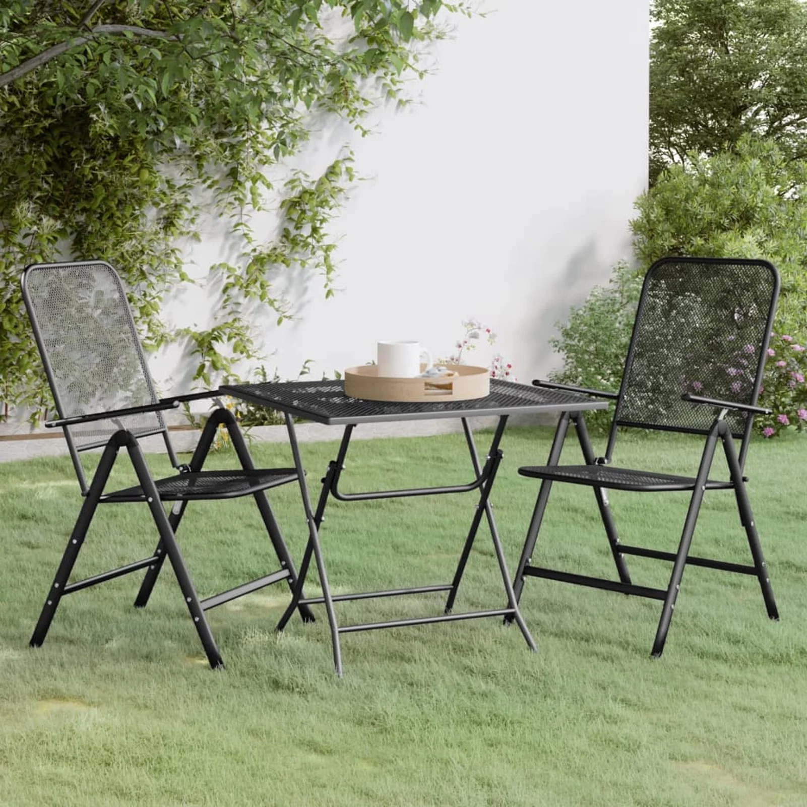 Suzicca 3 Piece Patio Dining Set Expanded Metal Mesh Anthracite