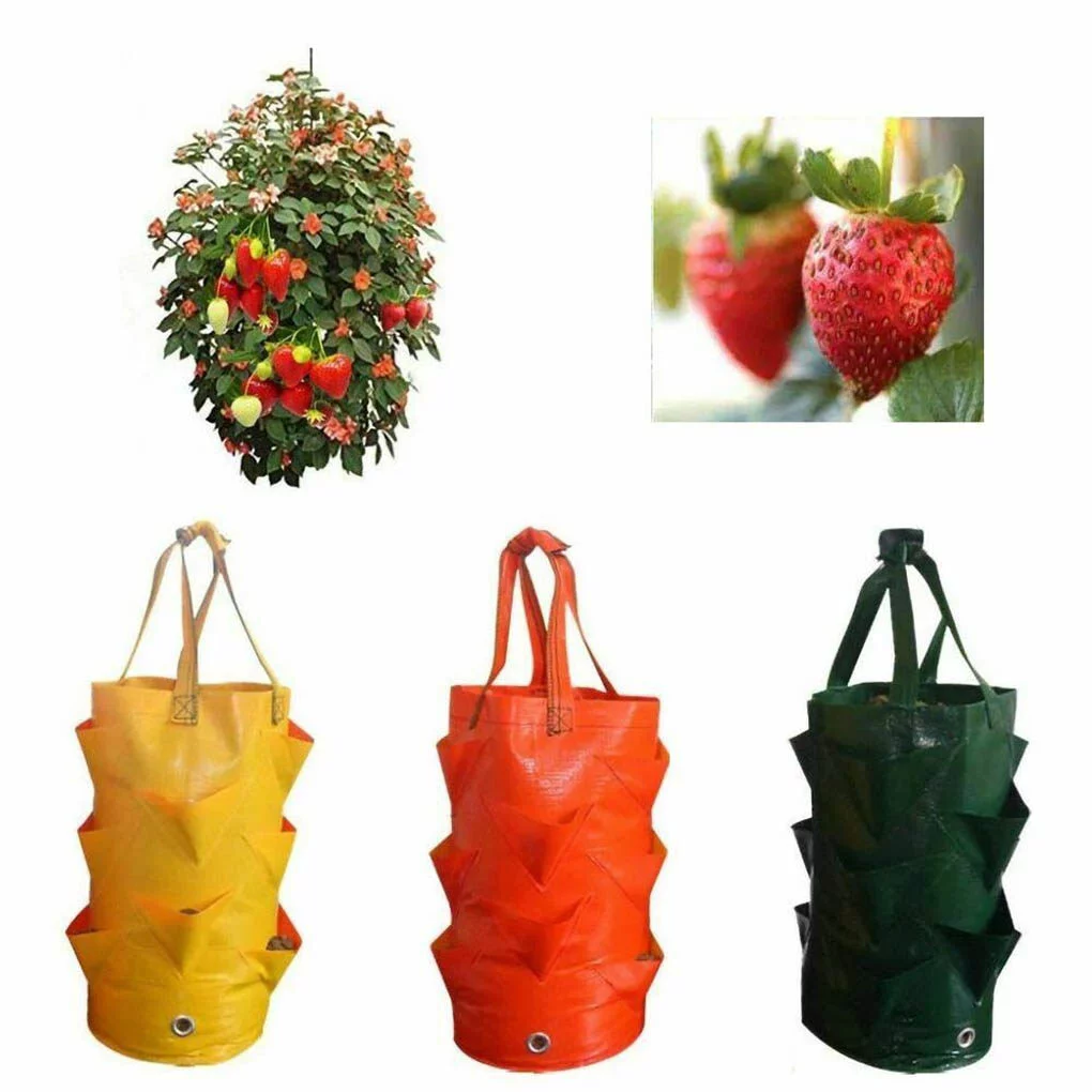 TureClos Plastic Planter Bag Flower Herb Strawberry Hanging Planter Growth Bag Pouch