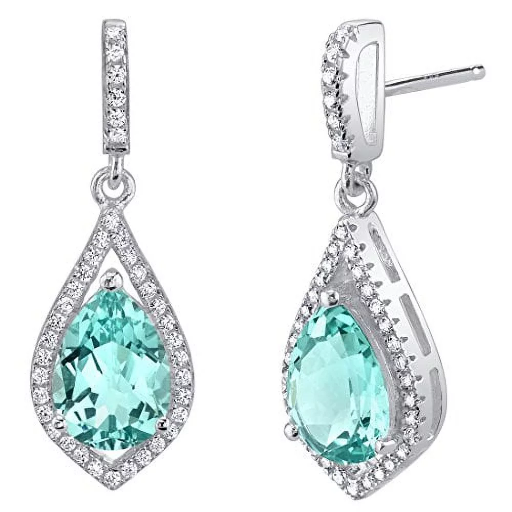 Simulated Paraiba Tourmaline Teardrop Earrings For Women 925 Silver, 4.75 Carats Total Pear Shape 10X7mm, Friction Backs