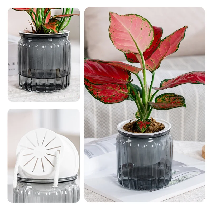 Self Watering Flowerpot Plastic Hydrotonics Plant Pot Double Layer Cotton Rope Automatic Watering Flower Vase Succulent Planter