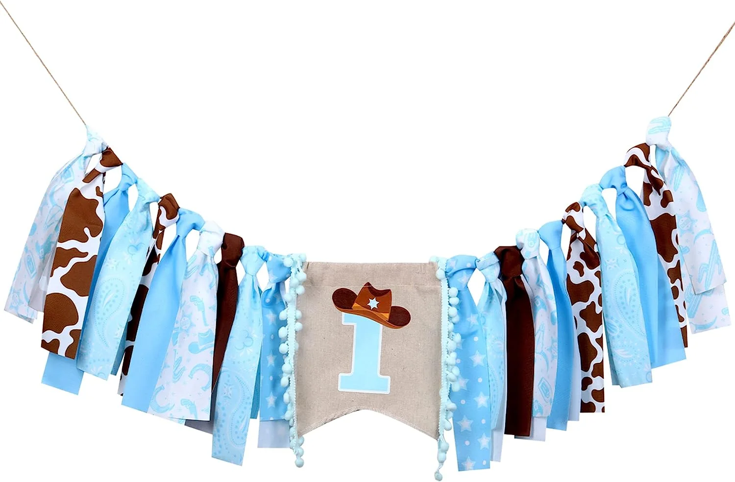 Cowboy 1st Birthday Decorations - First Rodeo One High Chair Banner, Blue First Rodeo Birthday Party Decorations for Boy, Fabric Highchair Banner, Cowboy Rodeo Birthday Party Decorations