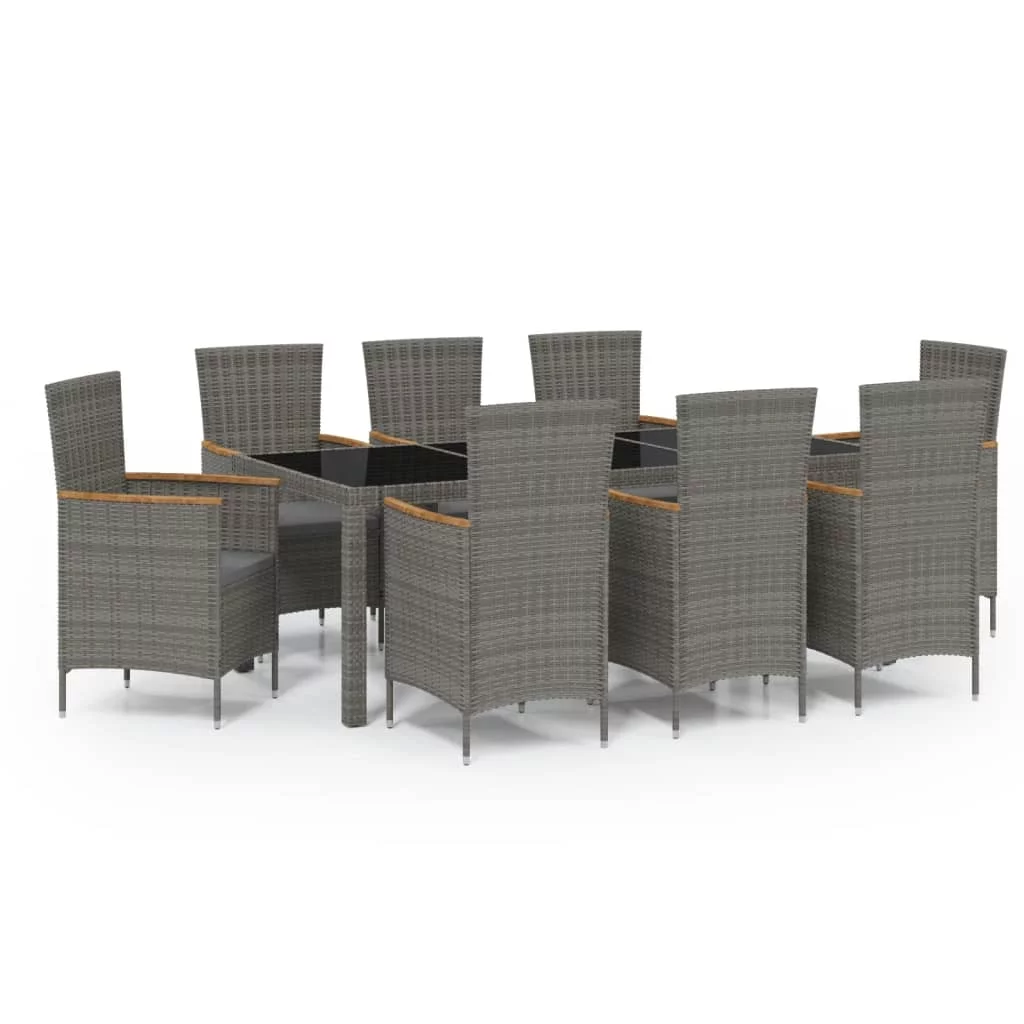Irfora 9 Piece Patio Dining Set with Cushions Poly Rattan Gray