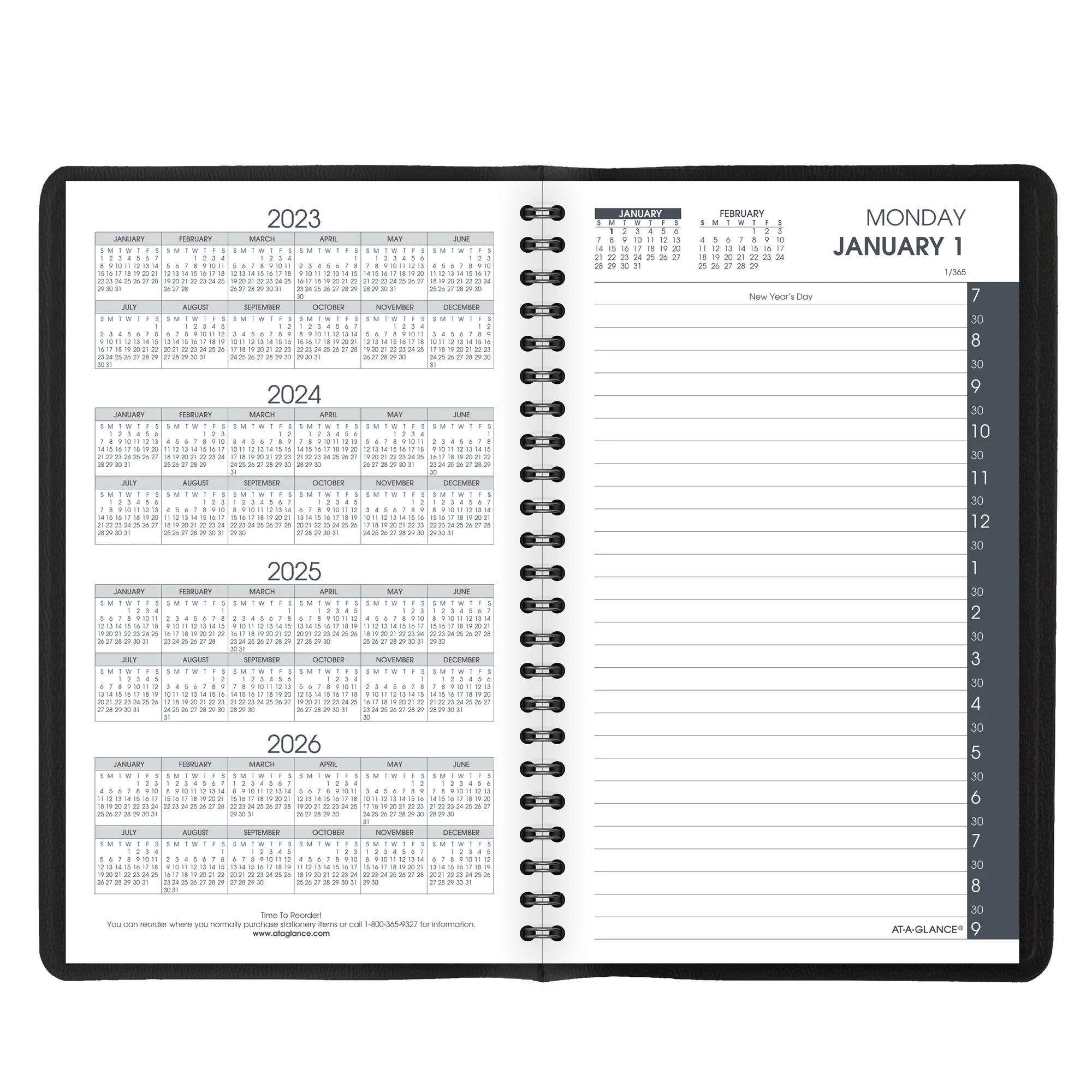 AT-A-GLANCE 2024 Daily Appointment Book Planner Black Small 5 x 8 - Daily