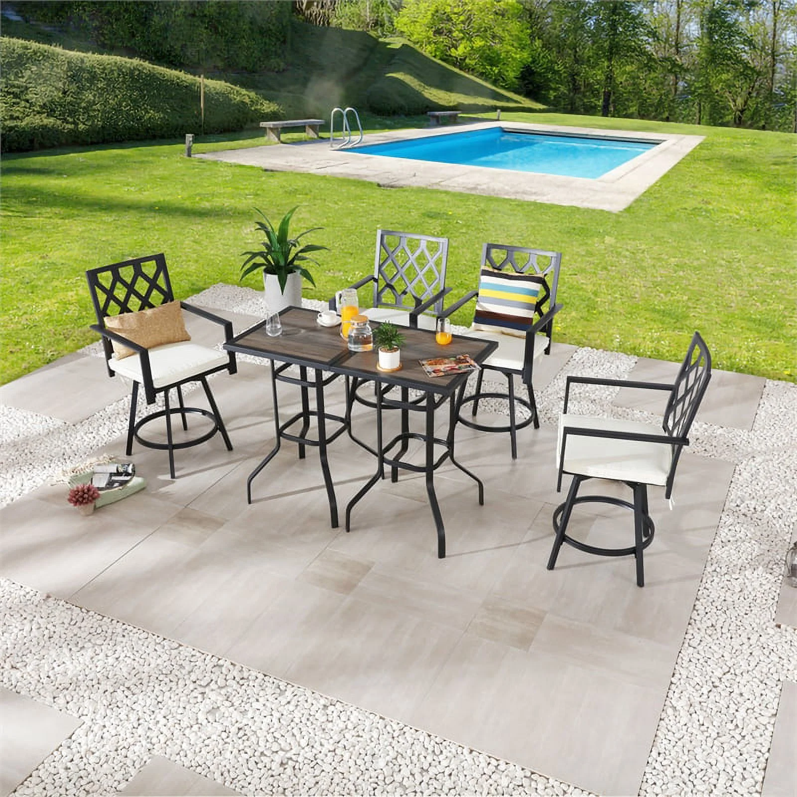 Patio Festival Metal 6-Piece Outdoor Dining Set in Black/Beige